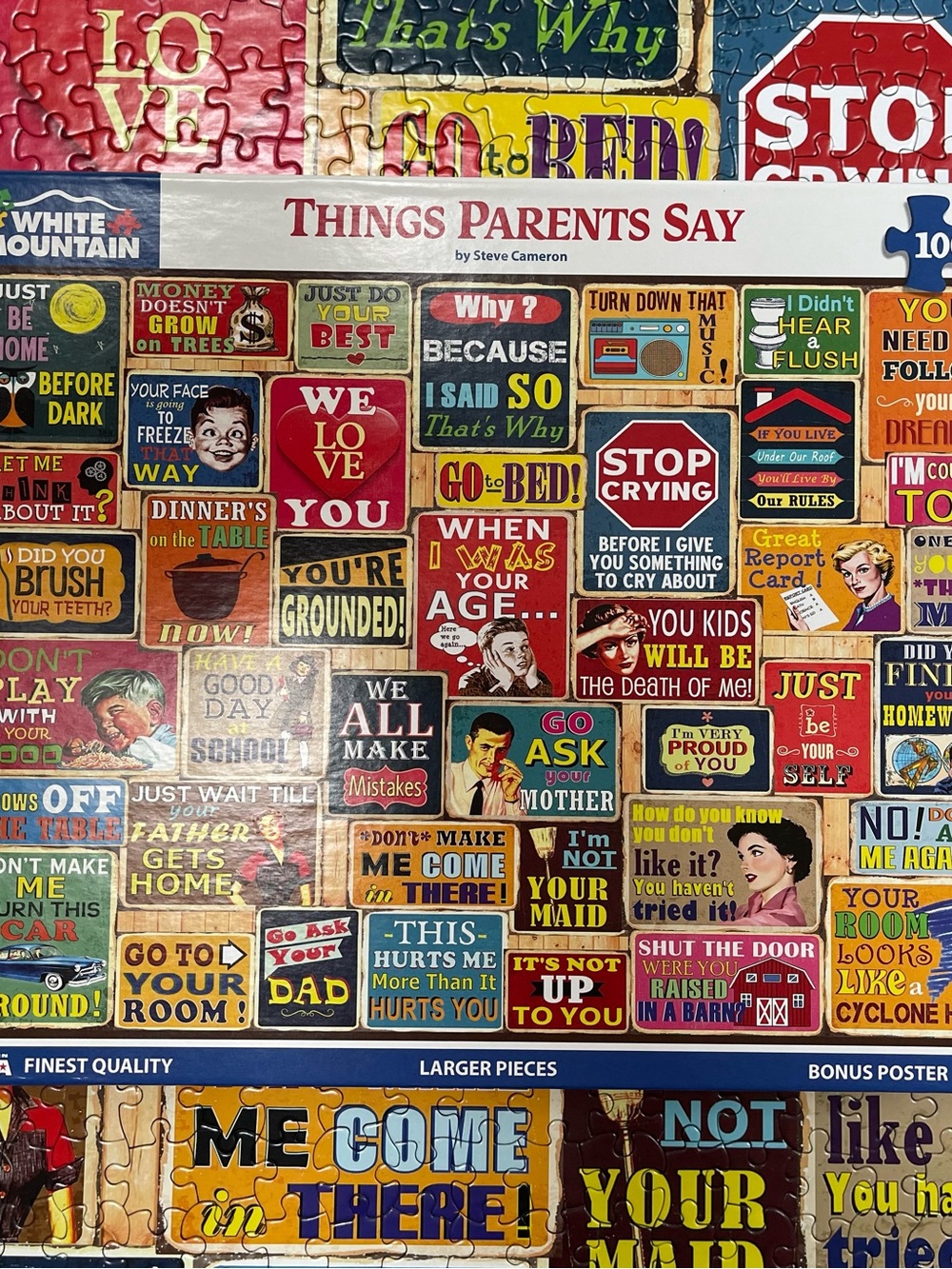 White Mountain "Things Parents Say" 1000 Piece Jigsaw Puzzle Complete